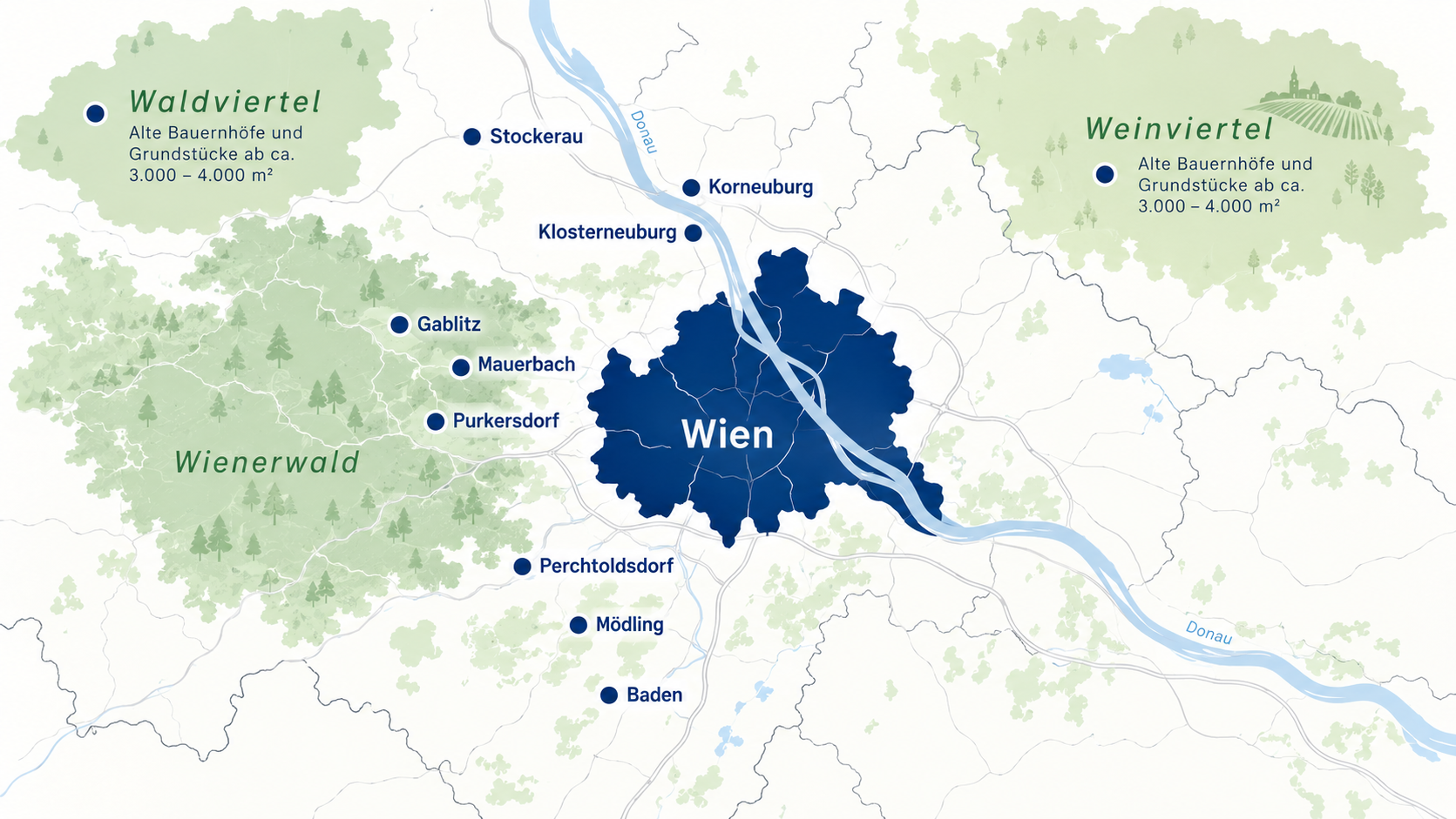 Infografik-Karte von Wien und Umgebung