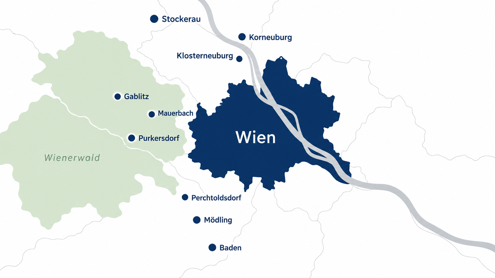 Minimalistische Karte von Wien und Umgebung